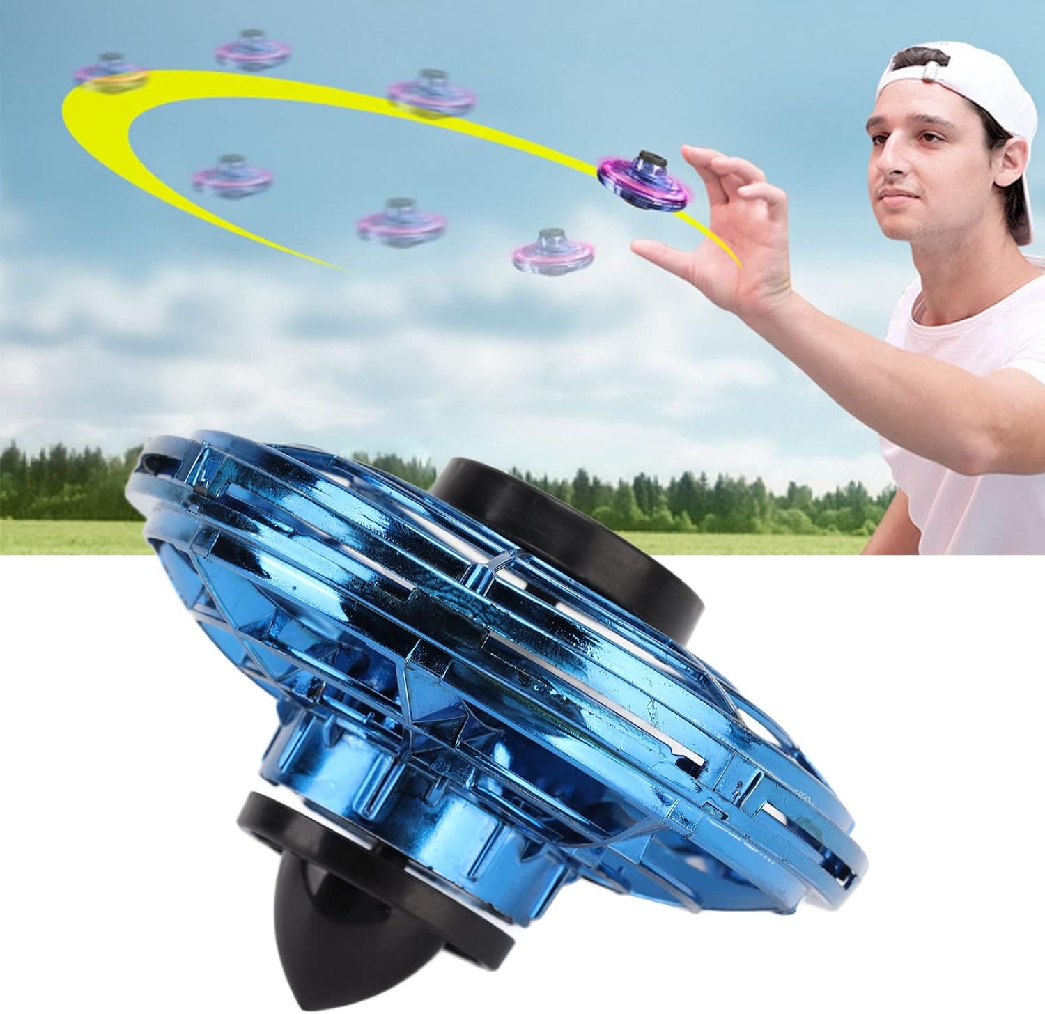 Fly Spinning Top, Flying Orbit Ball, Mini Flying UFO Toys with Spinning LED Lights, Hover Boomerang UFO Flying Hand Toy, LED 360° Mini Drone, Hand Operated Flying Spinner, Fingertip Gyro Decompression Flying Toy for Kids Adults Fly Spinning Top, Flying Orbit Ball, Mini Flying UFO Toys with Spinning LED Lights, Hover Boomerang UFO Flying Hand Toy, LED 360° Mini Drone, Hand Operated Flying Spinner, Fingertip Gyro Decompression Flying Toy for Kids Adults